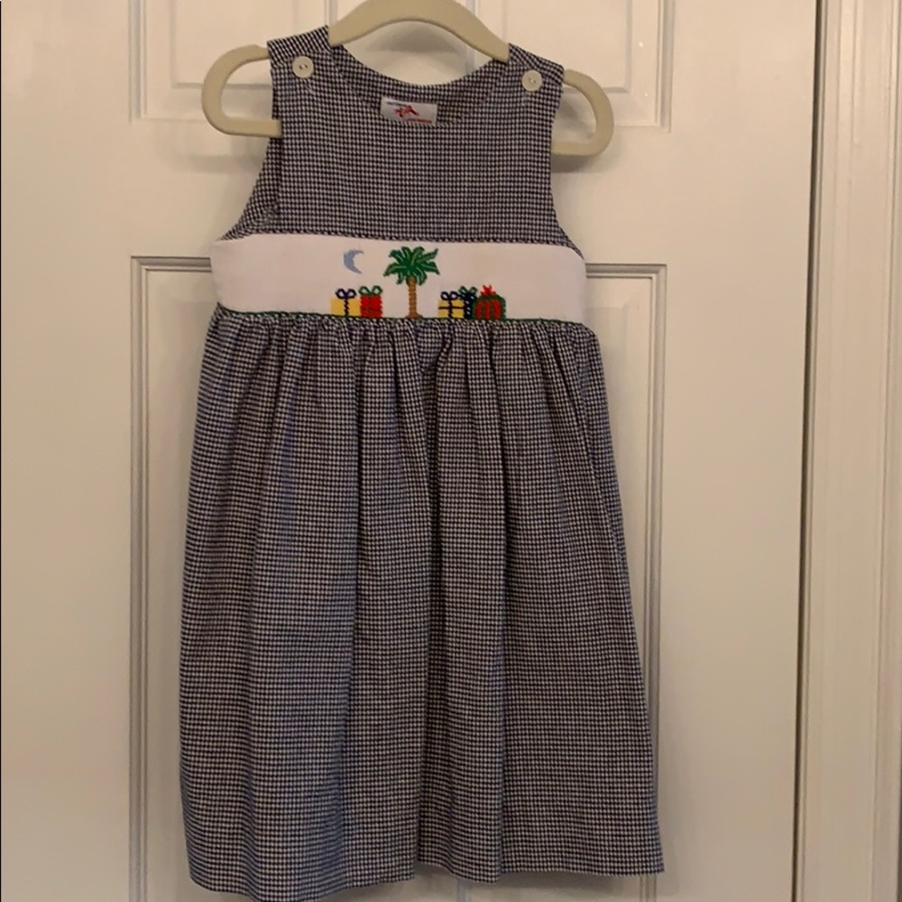Girls Smocked Navy Gingham Jumper Sz 3
